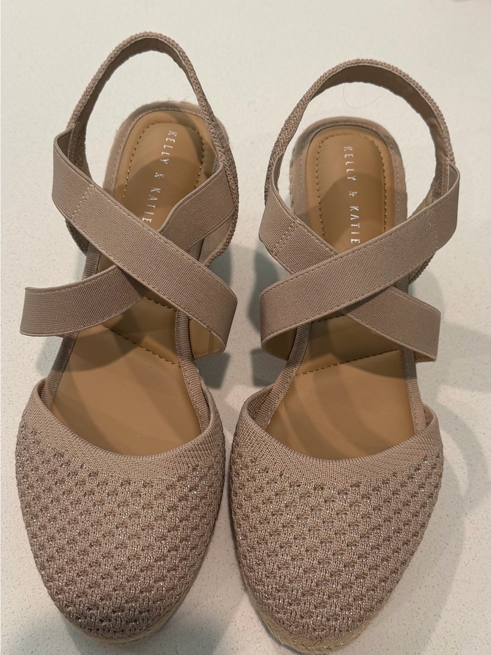 Kelly & Katie Kenedy Espadrille Wedge Sandal Taupe Sparkle 8.5W